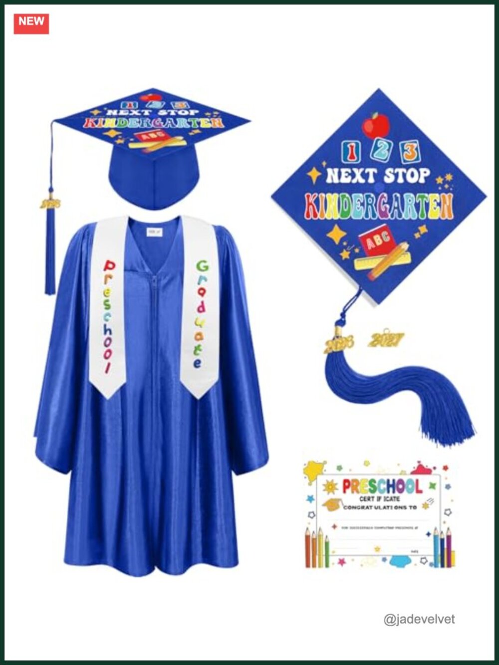 4 Pcs Kindergarten Graduation Cap and Gown Set with Tassel Stole Certificate